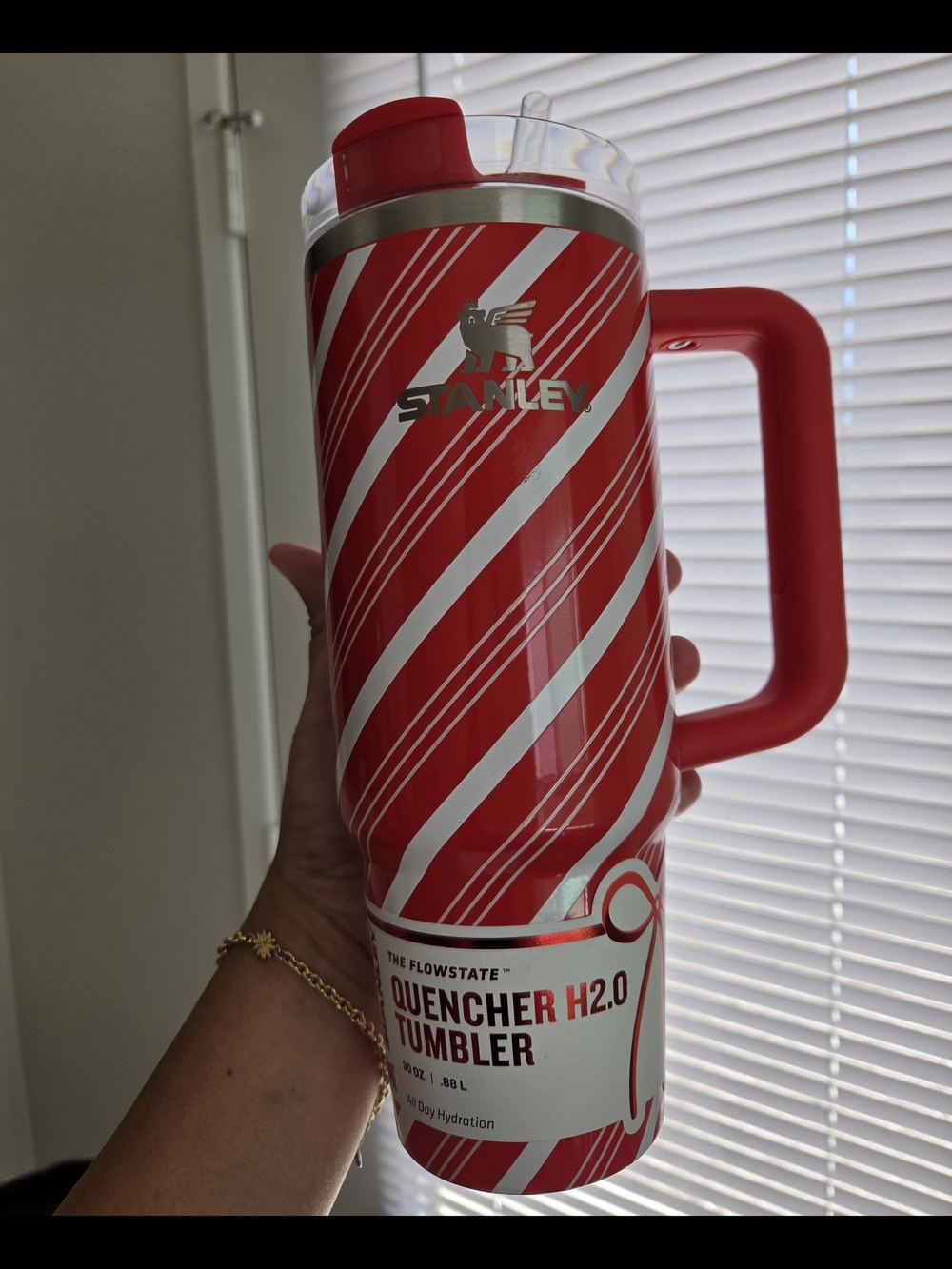 Stanley Red Candy-Stripe Travel Mug with Handle - Picture 3 of 10